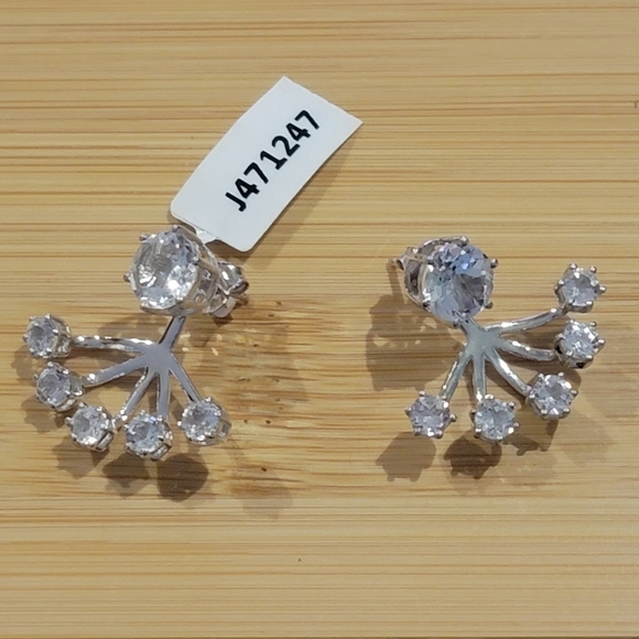 Sterling Silver White CZ 3 Piece Dangle Earrings NWT - Picture 2 of 6